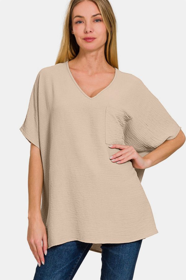 Zenana Full Size Texture V-Neck Short Sleeve Top Online Sale - Image 3