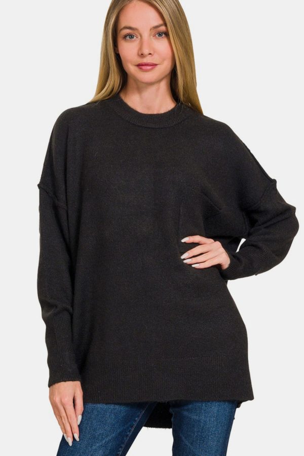 Zenana High-Low Hem Drop Shoulder Sweater on Sale - Image 3