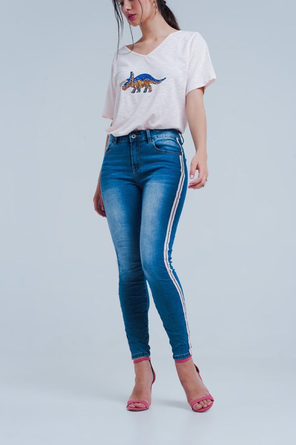 Skinny Jeans with Side Seam Stripes For Cheap - Image 3