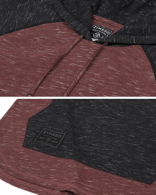 Short Sleeve Color Block Raglan Hoodie With Curved Hem Black Maroon For Discount