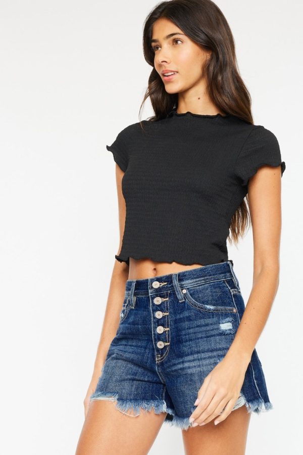 Kancan Raw Hem Button-Fly Denim Shorts on Sale - Image 3