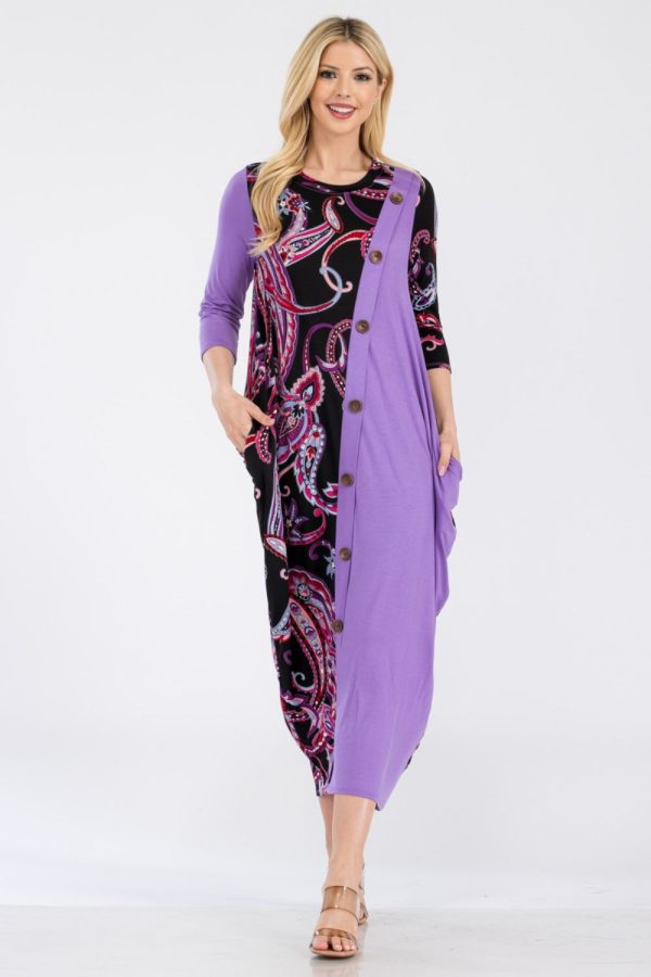 Celeste Full Size Paisley Contrast Midi Dress with Pockets Discount