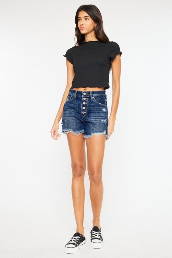 Kancan Raw Hem Button-Fly Denim Shorts on Sale - Image 4
