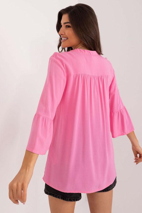 Blush Pink V-Neck Blouse For Sale - Image 3