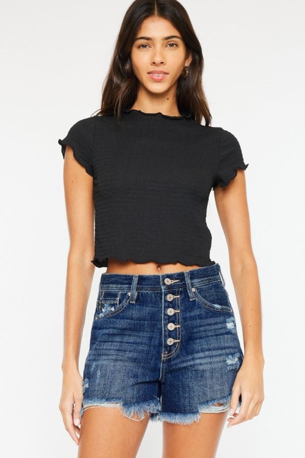 Kancan Raw Hem Button-Fly Denim Shorts on Sale