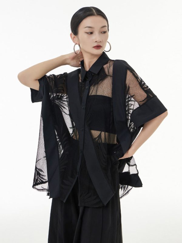 Hayato Sheer Leaf Blouse Black Online Sale - Image 3