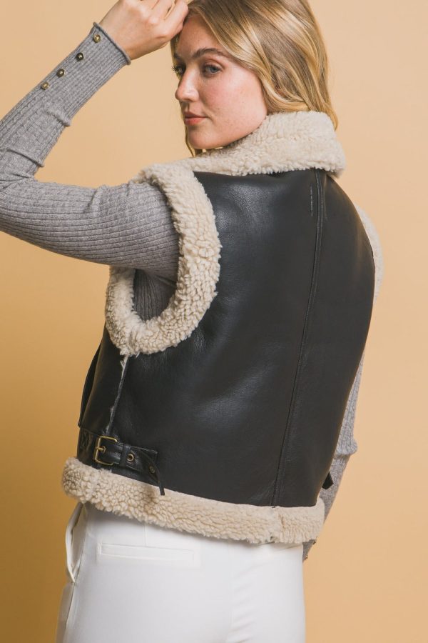 Black Sherpa Zip Up Vest with Pockets Cheap - Image 2