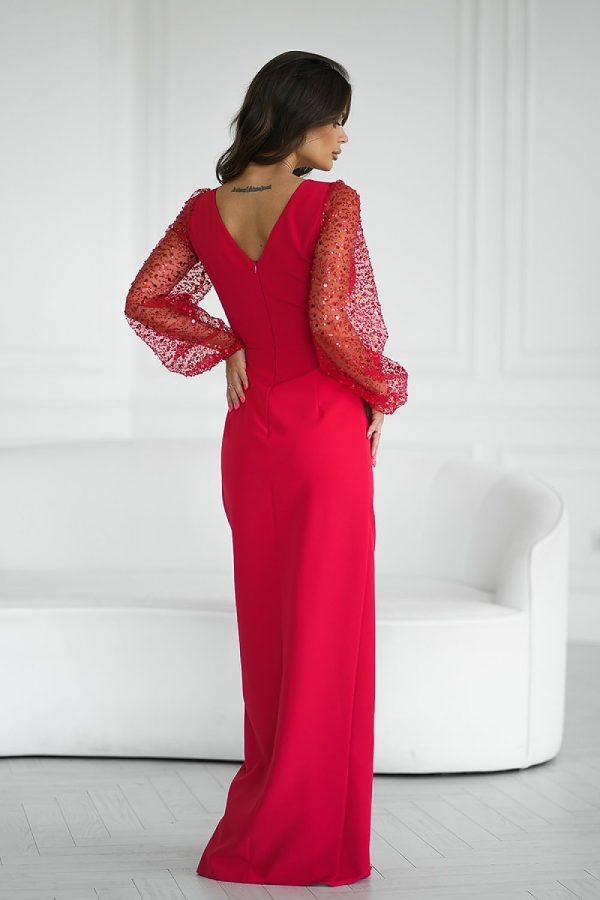 Bicotone Evening Dress Sequin Sleeves Red For Discount - Image 2